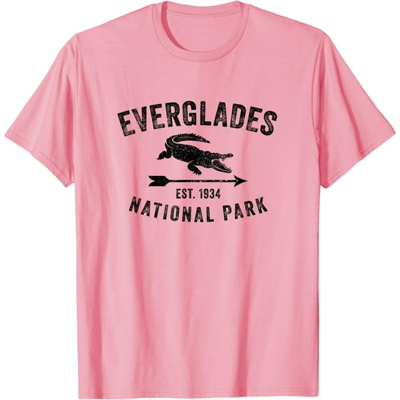 Everglades National Park Florida Vintage Crocodile Souvenir Unisex T-Shirt for Men Women Kids Toddler,Light Pink Color,Size 3T