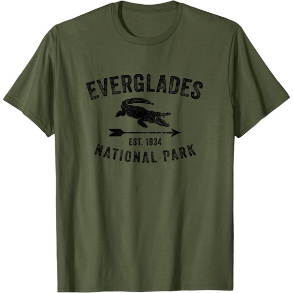 Everglades National Park Florida Vintage Crocodile Souvenir Unisex T-Shirt for Men Women Kids Toddler,Military Green Color,Size XL