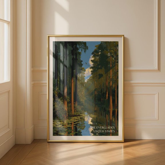 Everglades National Park Print Florida Swamp Travel Cypress Trees Wall Art Vintage Style Nature Print Usa National Park Decor, Unframed Paper Print