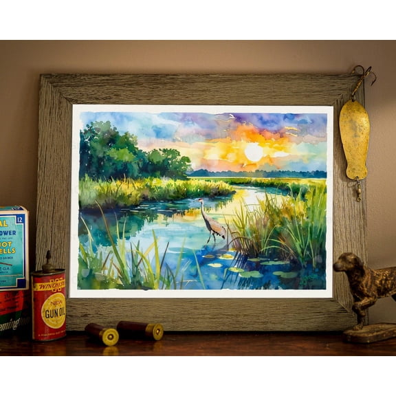 Everglades Sunset Florida Wetlands Art Print, Stretched Canvas 8x10in