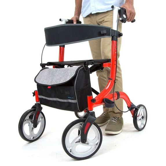 Vive Everglide Rollator Walker – Lightweight, Foldable, Adjustable Mobility Aid with Seat & Brakes, Red