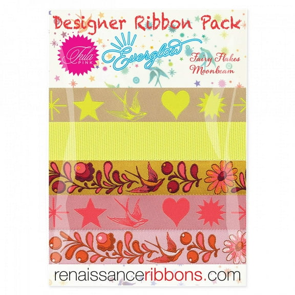 Everglow Fairy Flakes in Moonbeam Designer Ribbon Pack by Tula Pink for Renaissance Ribbons
