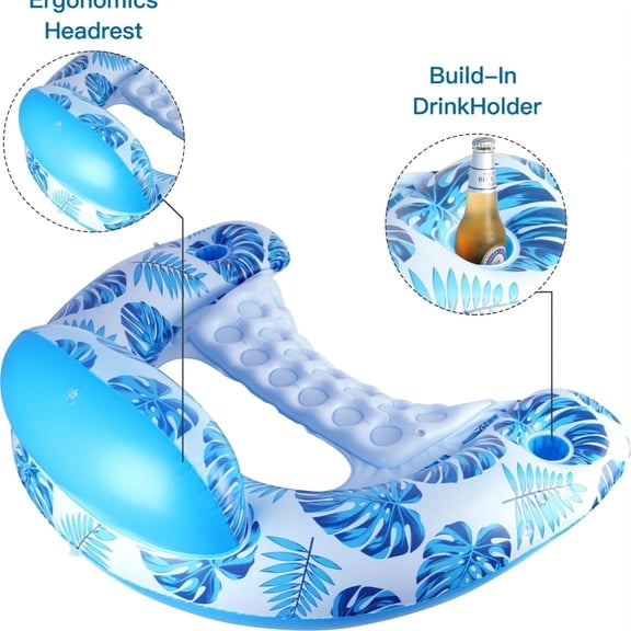 Everglow Trading Pool Float with Canopy, Cup Holder Pool Chair Leisure Float with Adjustable Sun Canopy, Drink Holder, Ergonomic Headrest, Adult Inflatable Pool Float