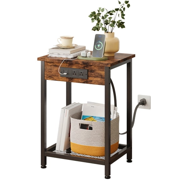 Everglow Trading Side Table, Small End Table, Tall Nightstand For Living Room, Bedroom, Office, Bathroom, Light Brown And Classic Black