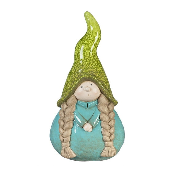Evergreen 10"H Ceramic Lady Gnome Garden Statuary, Teal
