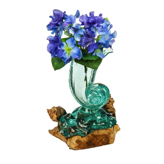 Evergreen 10 in. Glass Shell Vase Planter On Driftwood