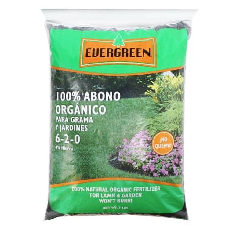 Evergreen 100 Organic Slow Release Fertilizer for Lawn & Garden, 7lbs made with 4 Iron