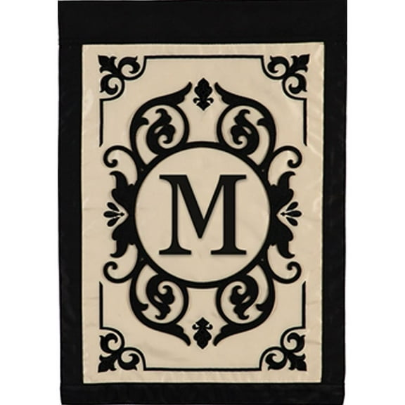 Evergreen 12.5 in. x 18 in. Cambridge Monogram Garden Applique Flag Letter M