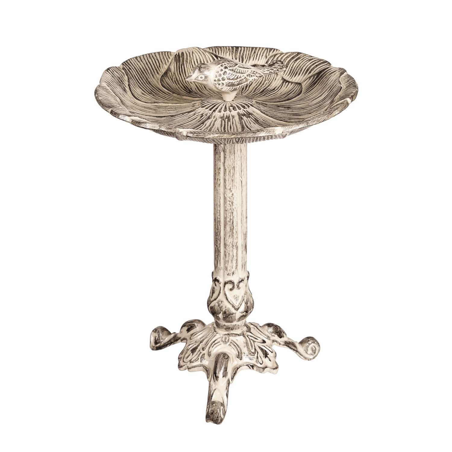 Evergreen 12" Metal White Bird Bath with Perched Bird, 12'' x 12'' x 18'' inches