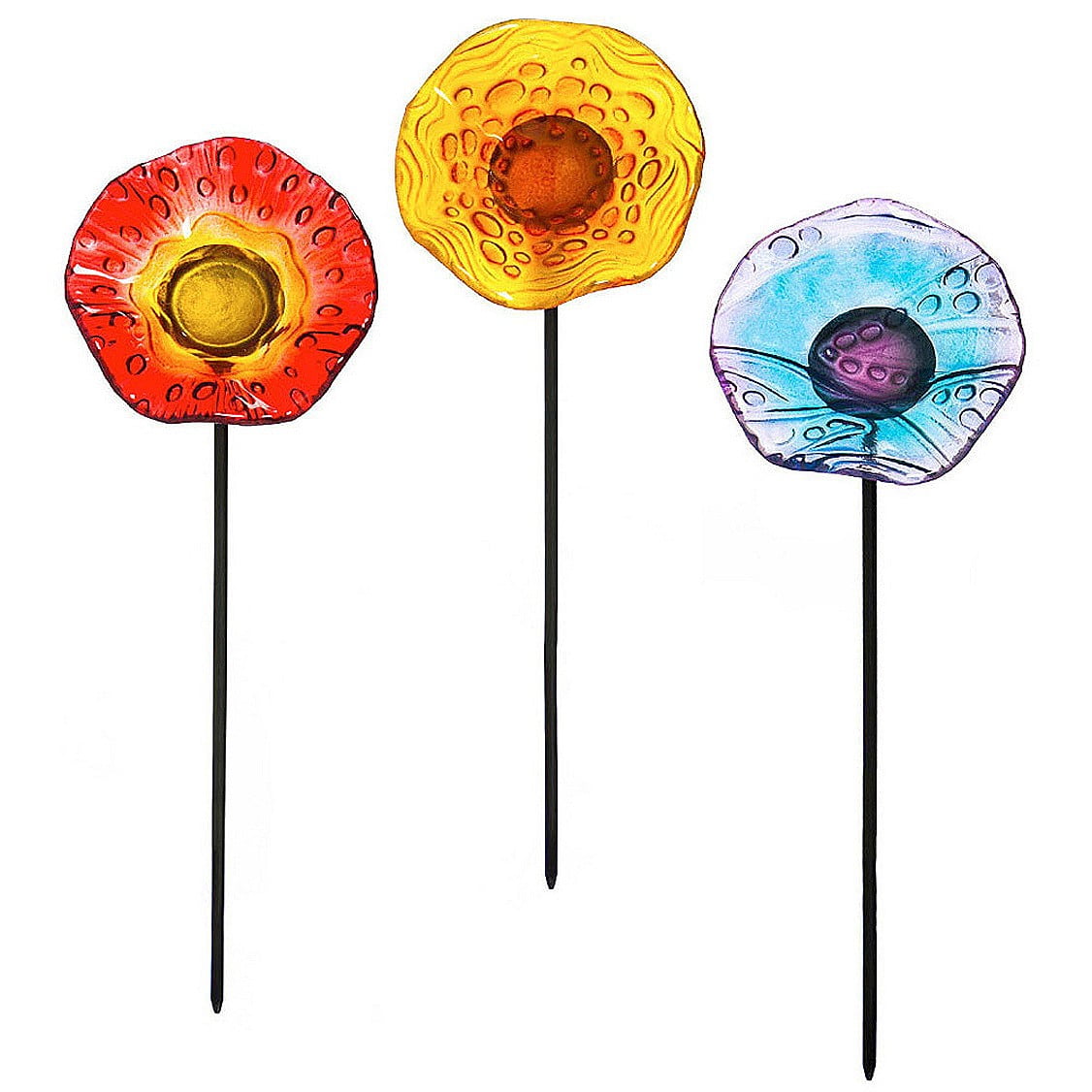 Whimsical Glass Flower Plant Picks Set for Outdoor Gardens