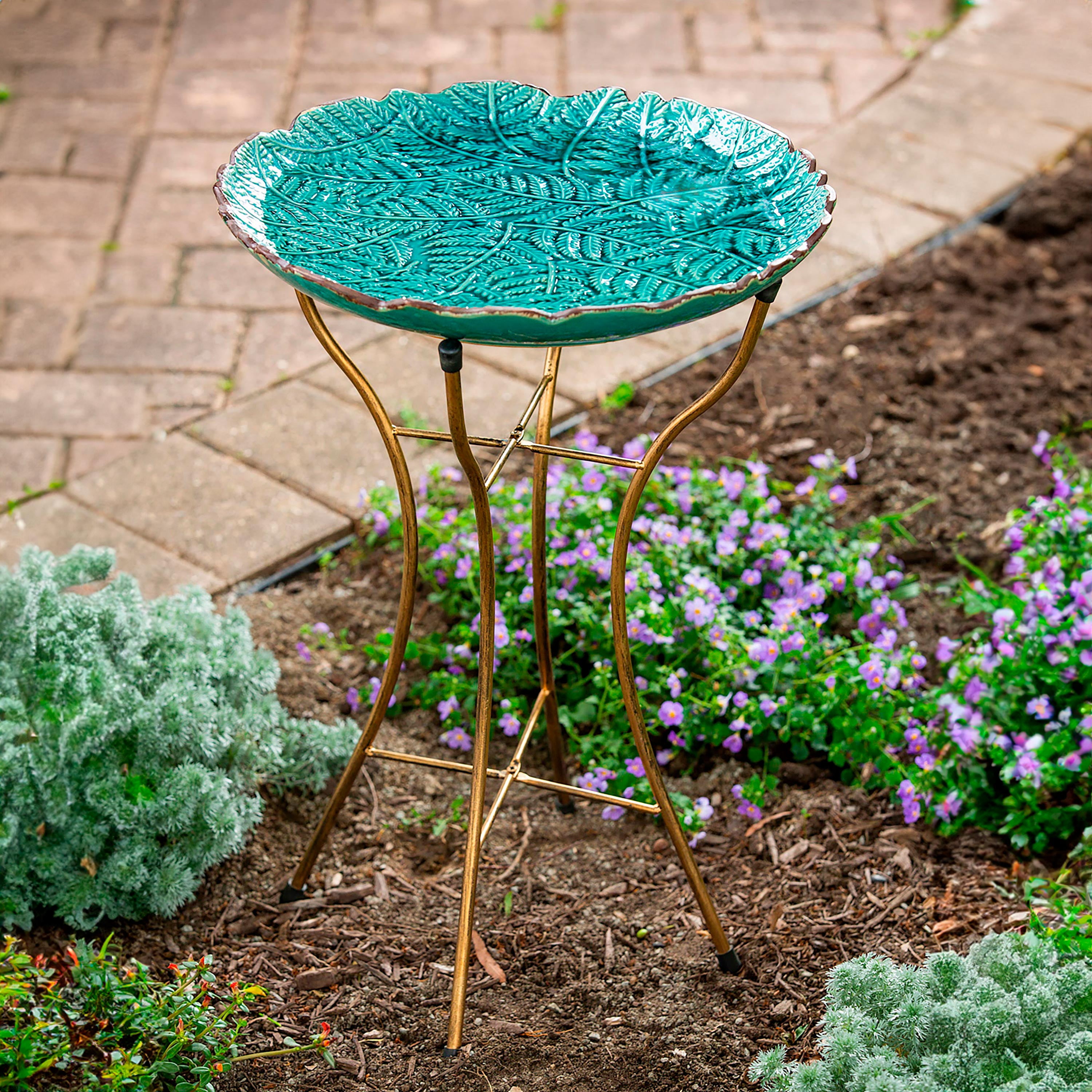 16" Ceramic Bird Bath w/Stand, Botanicals
