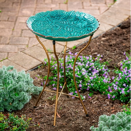 16" Ceramic Bird Bath w/Stand, Botanicals