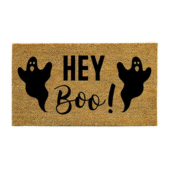 Evergreen 16 x 28 Inches Hey Boo! Door Mat | Non-Slip Rubber Backing | Dirt catching Natural Coir | Indoor and Outdoor Home Decor
