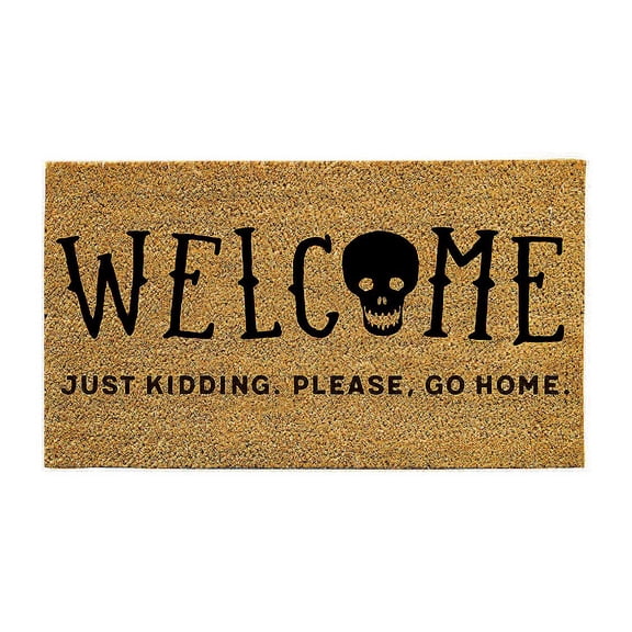 Evergreen 16 x 28 Inches Welcome Just Kidding Please Go Home Door Mat | Non-Slip Rubber Backing | Dirt catching Natural Coir | Indoor and Outdoor Home Decor