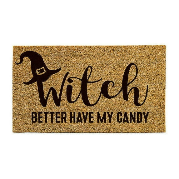 Evergreen 16 x 28 Inches Witch Better Have My Candy Door Mat | Non-Slip Rubber Backing | Dirt catching Natural Coir | Indoor and Outdoor Home Decor
