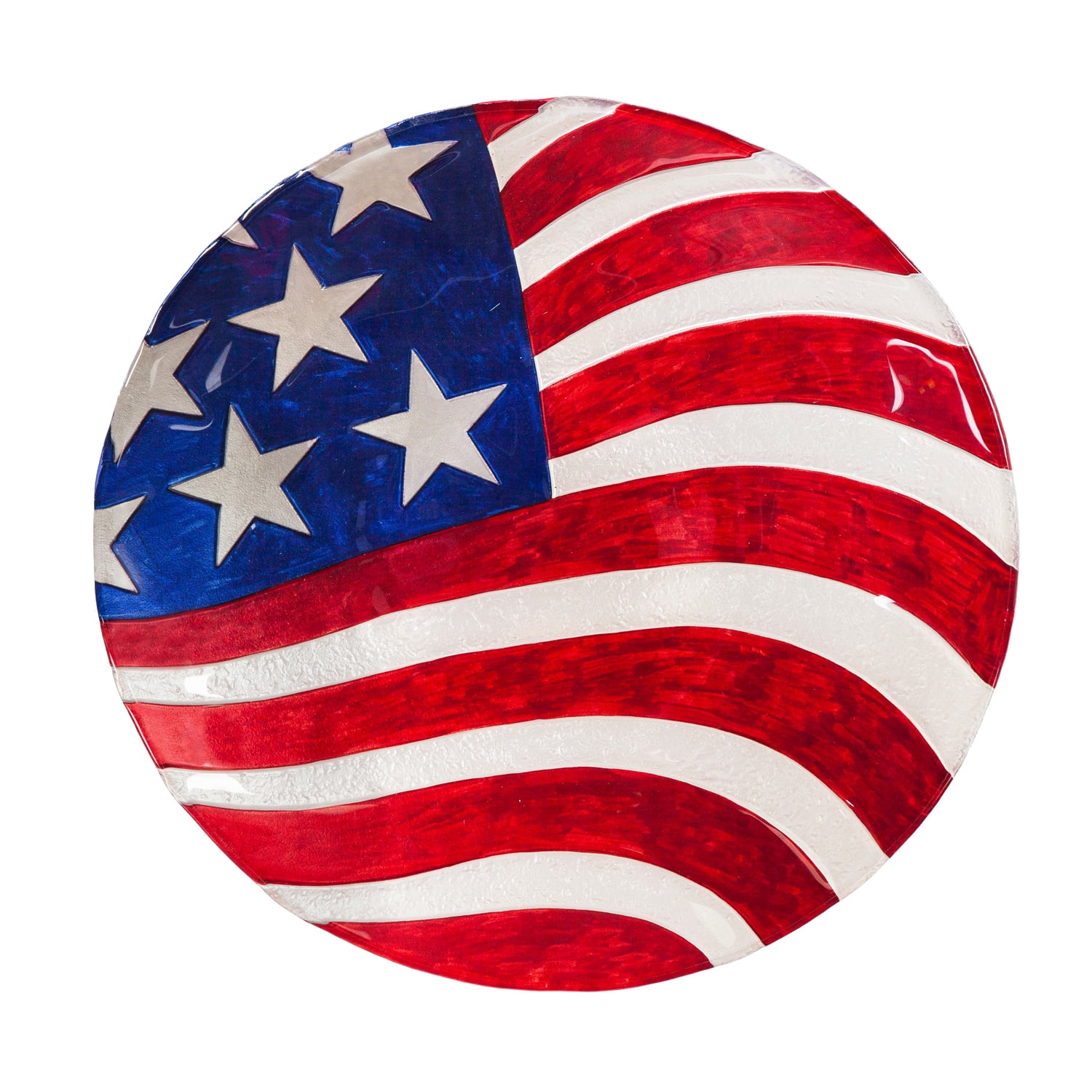 Evergreen 18" Glass Bird Bath, American Flag, 18'' x 3'' x 18'' inches