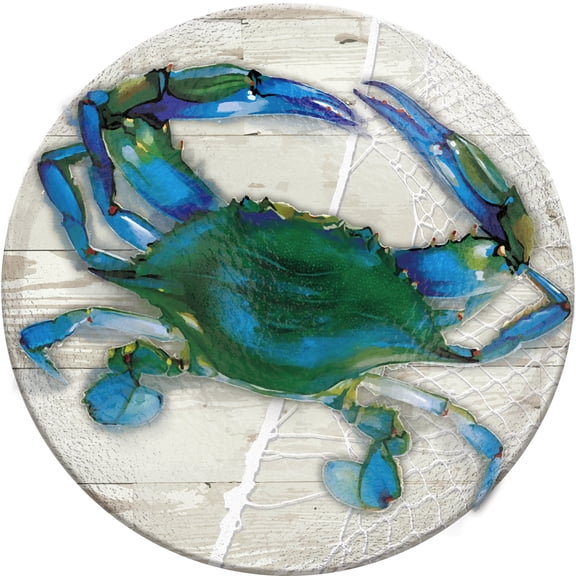 18" Hand Painted Embossed Glass Bird Bath, Blue Crab