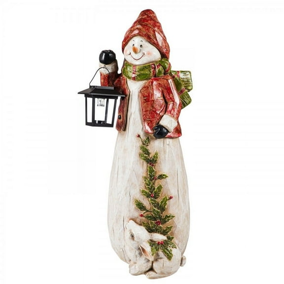 Evergreen 24"H Snowman with Solar Lantern Garden Statuary
