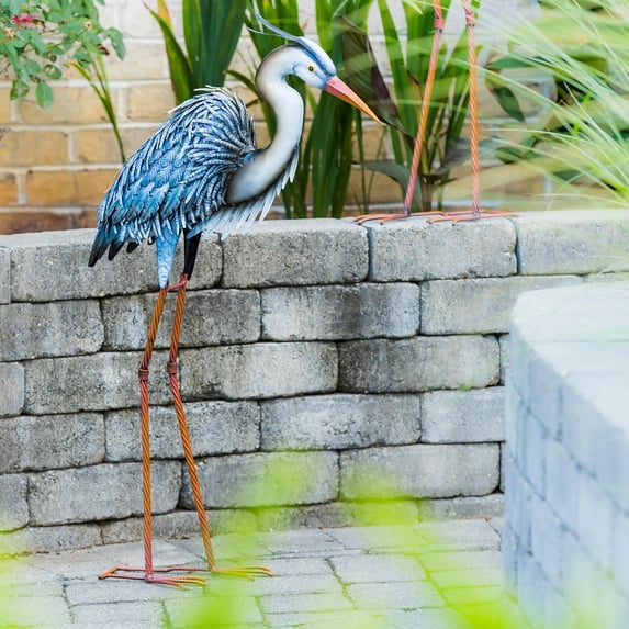 Evergreen 34 in. Metal Grey Heron Garden Statue