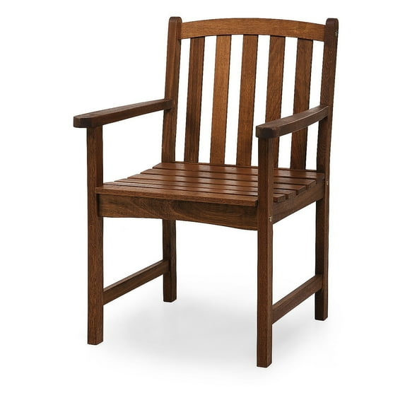 Evergreen 35 in. Lancaster Natural Brown Eucalyptus Wood Outdoor Dining Chair with Arms