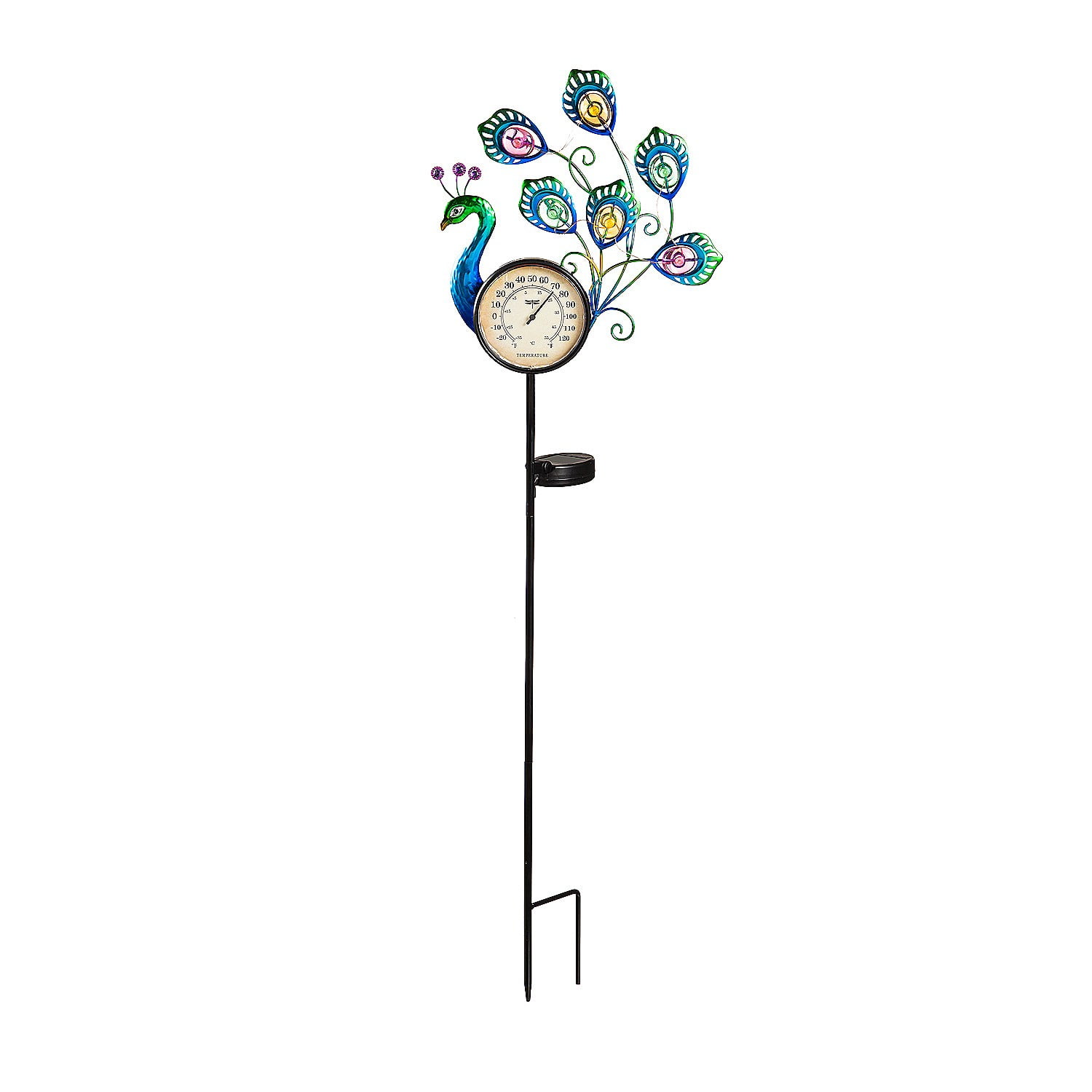 Evergreen 36"H Solar Peacock Thermometer Stake