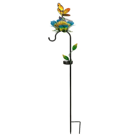 37"H Solar Butterfly and Shepherds Hook Garden Stake, Dragonfly