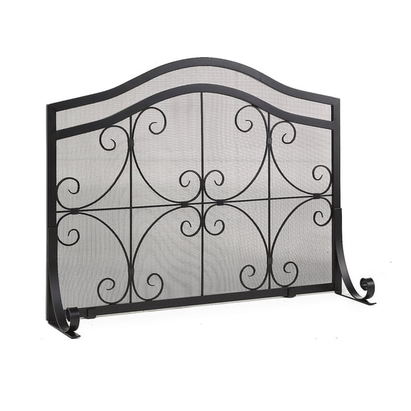 Evergreen 38 x 31 Inches Small Crest Flat Guard Fireplace Screen - Black