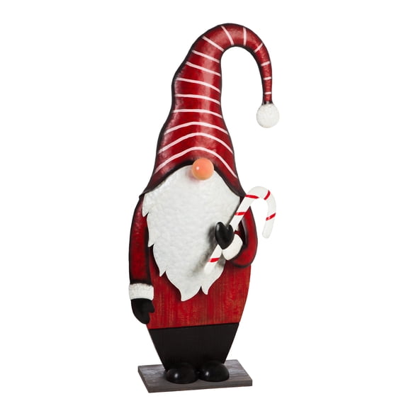 Evergreen 40" Metal and Wood Holiday Gnome Garden Statuary, 39'' x 1.7'' x 1.7'' inches