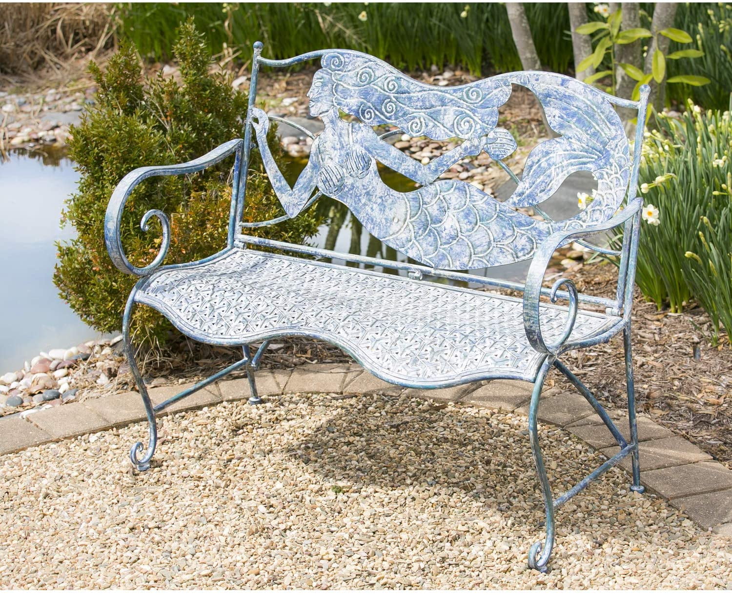 Evergreen 43 in. Mermaid Metal Outdoor Garden Bench - 43.3x36.22x20