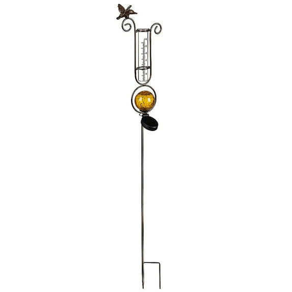 Evergreen 44"H Solar Rain Gauge Garden Stake, Orange- Fade and Weather Resistant Outdoor Decor for Homes, Yards and Gardens