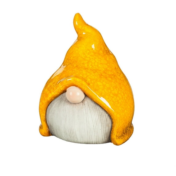 Evergreen 5"H Ceramic Small Gnome Garden Statuary, Yellow