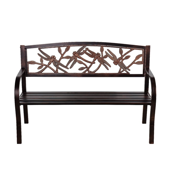 Evergreen 50 in. Dragonfly Metal Outdoor Garden Bench Bronze