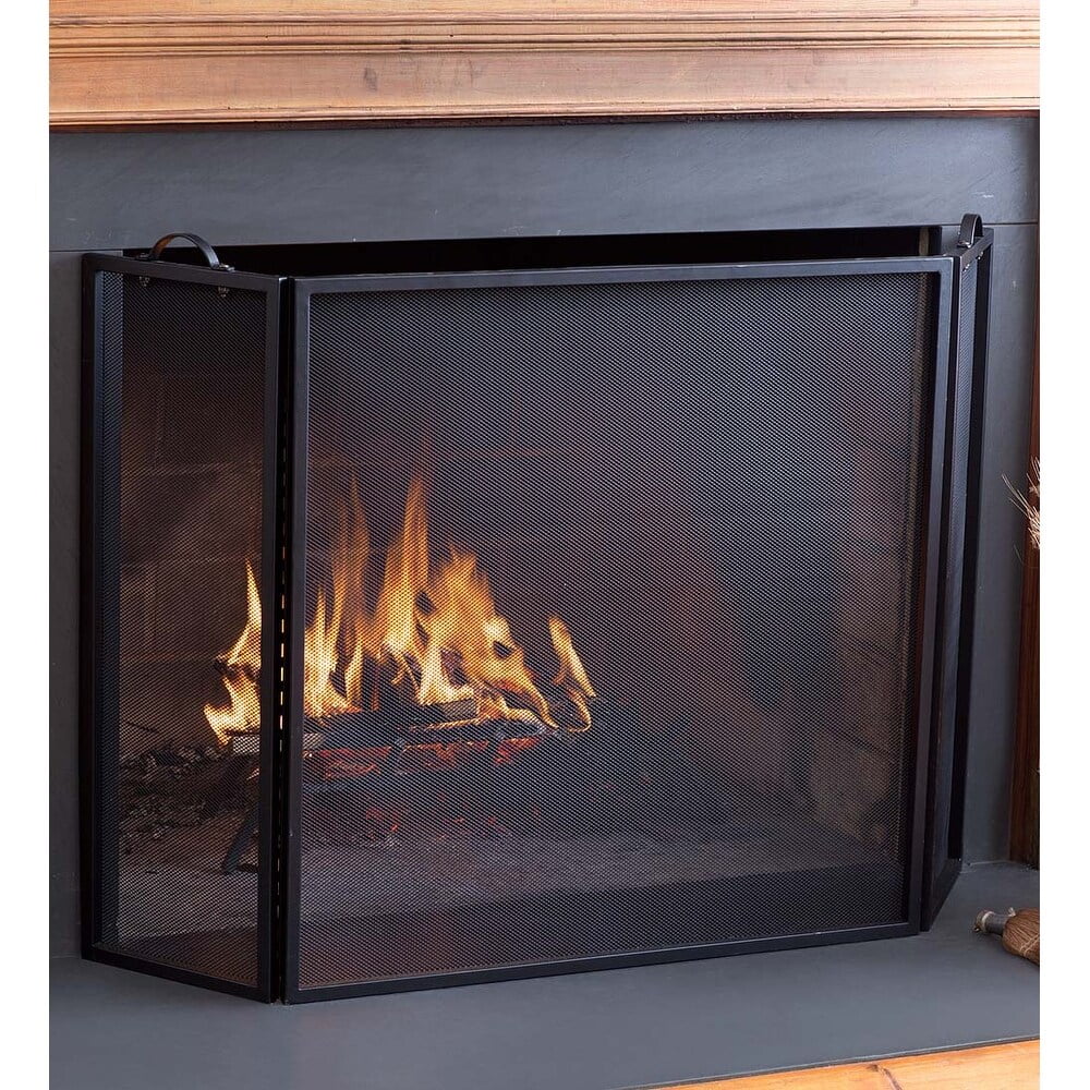 Evergreen 50 x 31 Inches Classic Tri-Fold Flat-Guard Fire Screen - Black