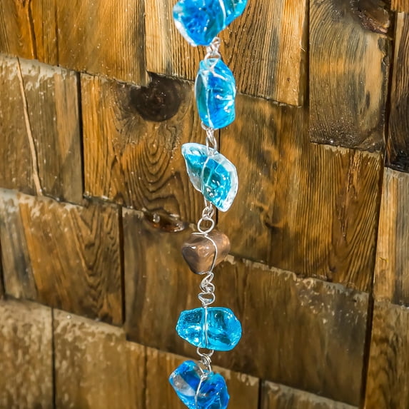 Evergreen 71"H Blue Glass Rain Chain