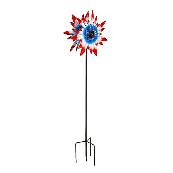 Evergreen 75"H Solar Wind Spinner with Running Lights, Patriotic Expressions
