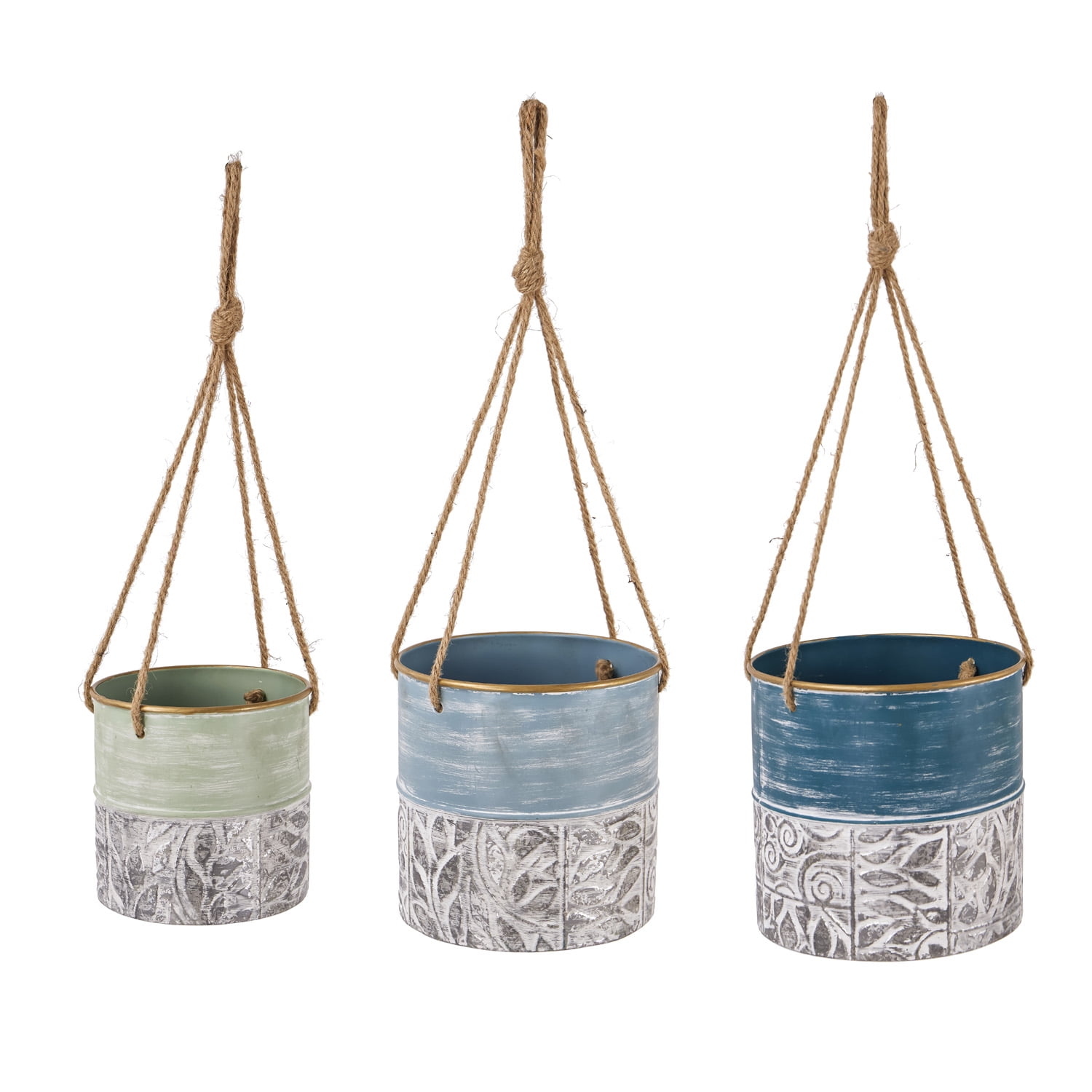 Set of 3 Multicolor Embossed Metal Hanging Planters