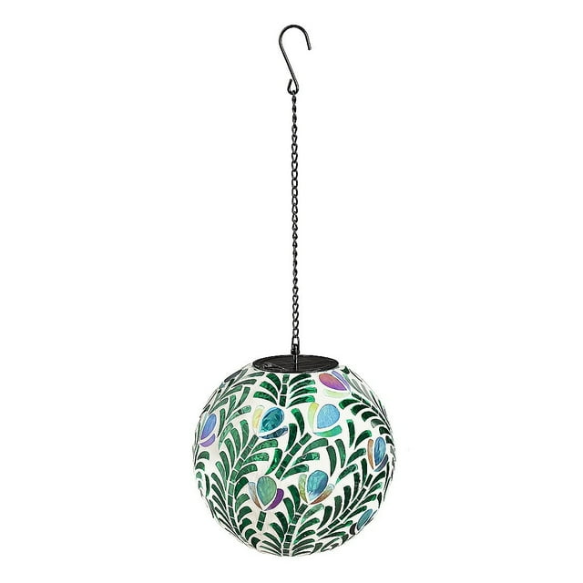 Evergreen 8" Solar Hanging Mosaic Gazing Ball, Peacock- Fade and Weather Resistant Outdoor Decor
