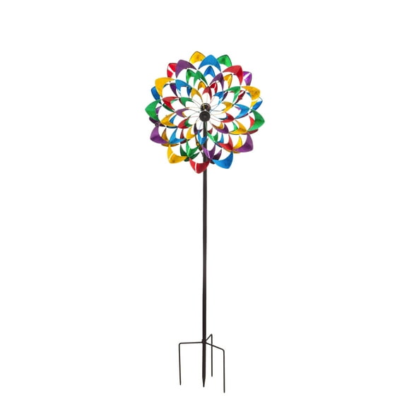 Evergreen 84"H Wind Powered Lighted Wind Spinner, Multicolor Flower, 10.3'' x 24'' x 84'' inches.