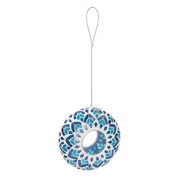 9.25"D Acrylic Circle Feeder, Blue Mosaic Glass