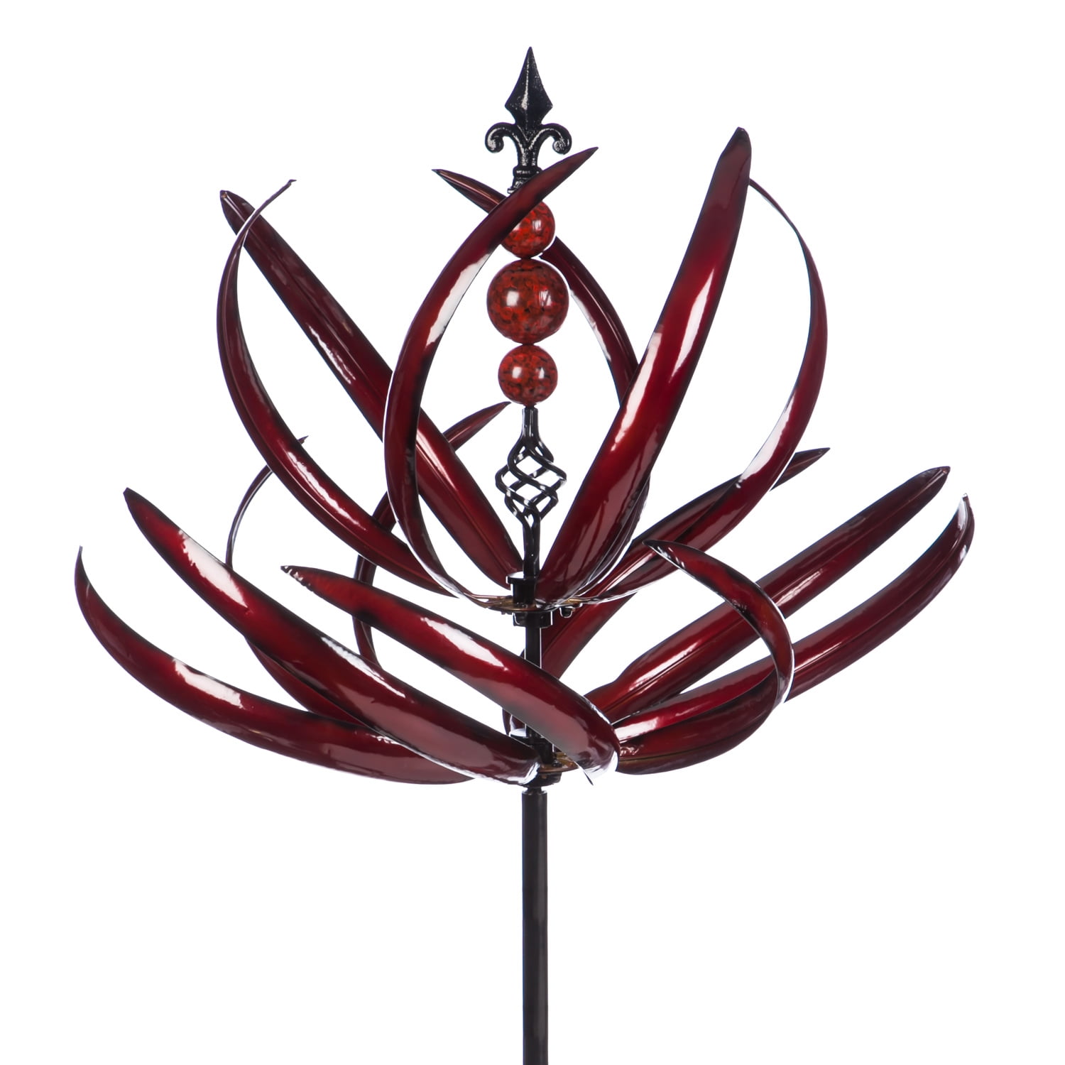 91-inch Red Powder-Coated Metal Kinetic Wind Spinner Garden Stake