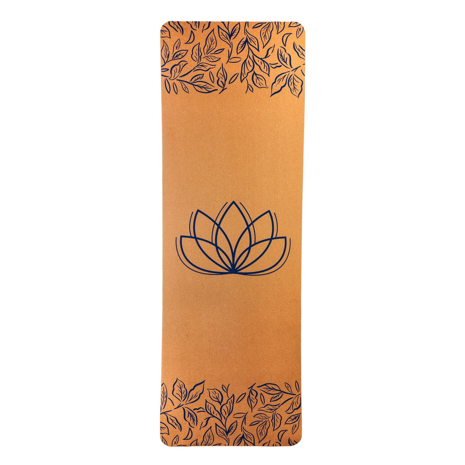 Evergreen Antimicrobial Cork Yoga Mat w/ PER backing, Lotus, Navy, 4mm, 24" x 68", 24'' x 0.15'' x 68'' inches