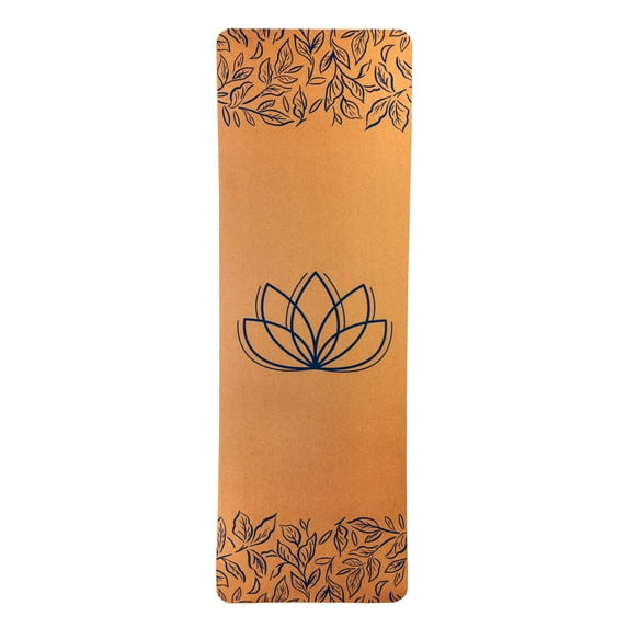 Evergreen Antimicrobial Cork Yoga Mat w/ PER backing, Lotus, Navy, 4mm, 24" x 68", 24'' x 0.15'' x 68'' inches