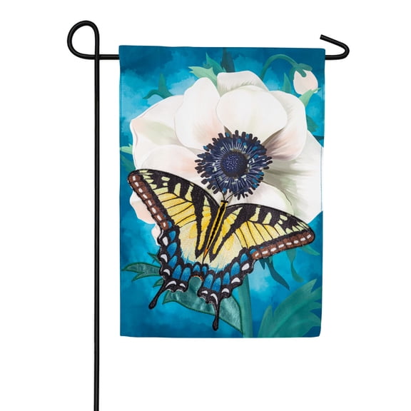 Evergreen Applique Garden Flag - Anemone and Butterfly, 12.5 x 18 inch Double Sided