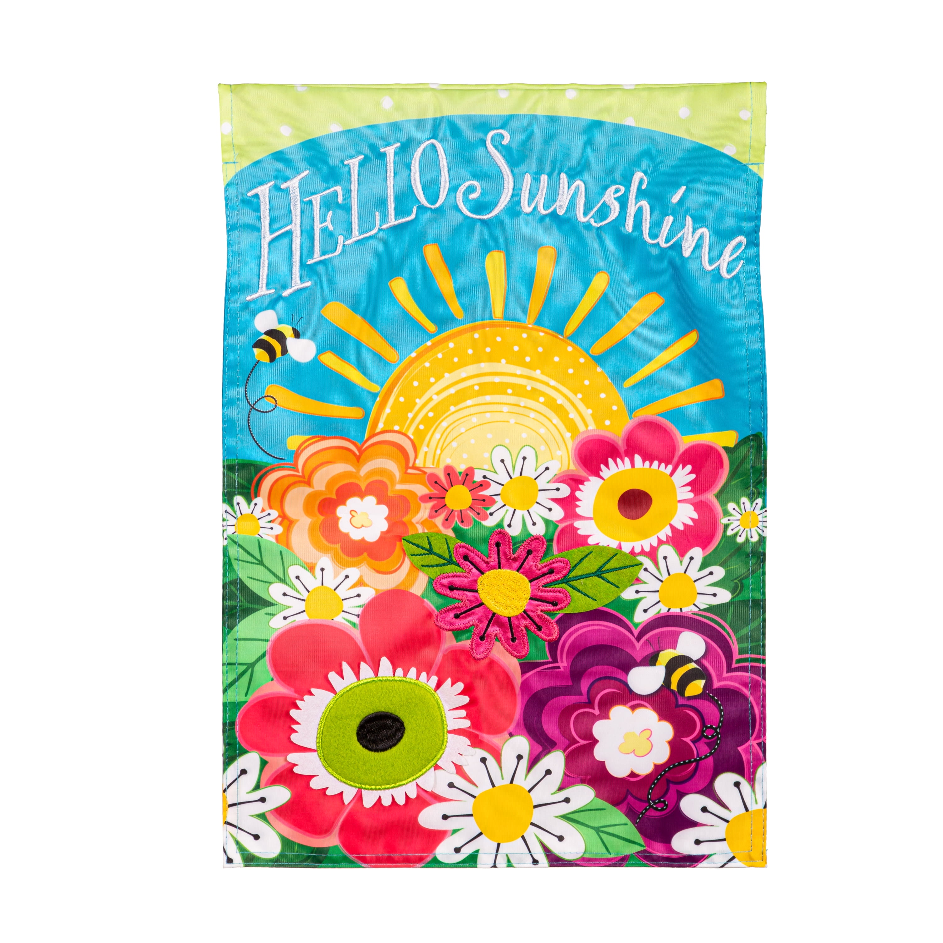 Hello Sunshine Multicolor Applique Garden Flag 12.5 x 18 Inches