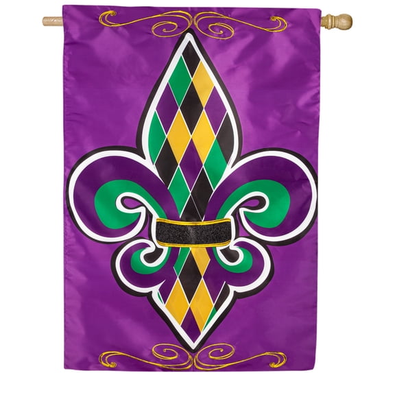 Evergreen Applique House Flag - Fleur de Lis , 28" x 44" Double Sided