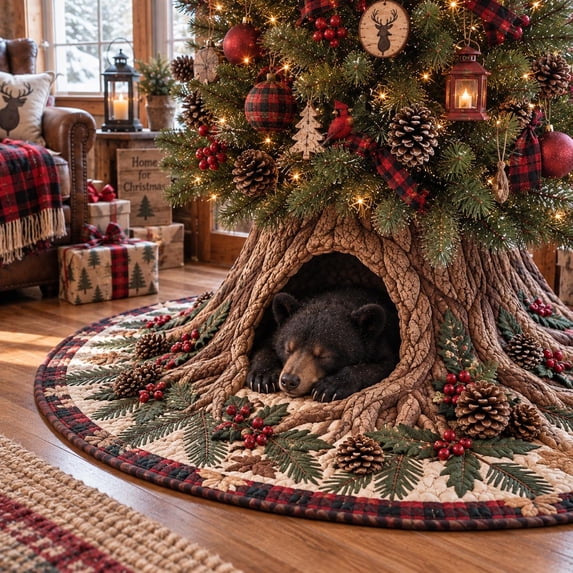 Evergreen Essentials Evergreen Bear Tree Hollow Quilt Christmas Tree Skirt - Walmart.com