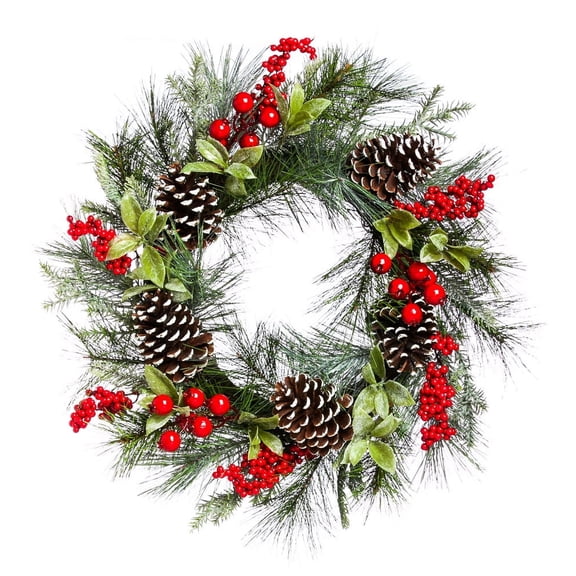 Evergreen Beautiful Christmas Holly and Pine Cone Wreath Indoor Decor - 24 x 5 x 24 Inches Indoor/Outdoor Decoration