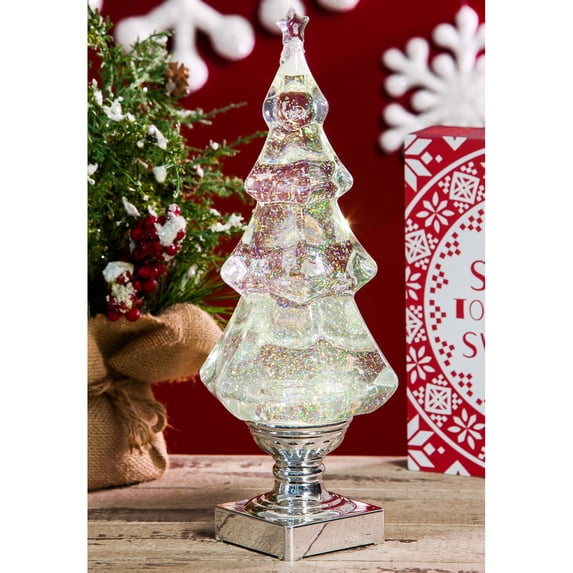 Evergreen Beautiful Christmas LED Liquid Motion Glitter Christmas Tree Table Top Decor - 5 x 5 x 14 Inches Indoor/Outdoor Decoration