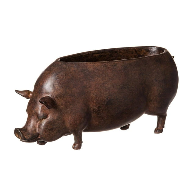 Evergreen Beautiful Springtime Classic Resin Pig Shaped Statue and Planter - 14x5x6 in