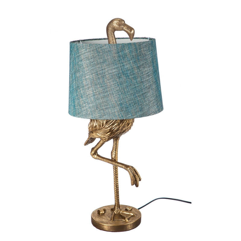 Antique Gold Flamingo Table Lamp with Blue Shade